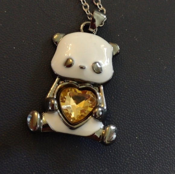 New women's kids girls panda bear pendant necklace with heart - Picture 3 of 3